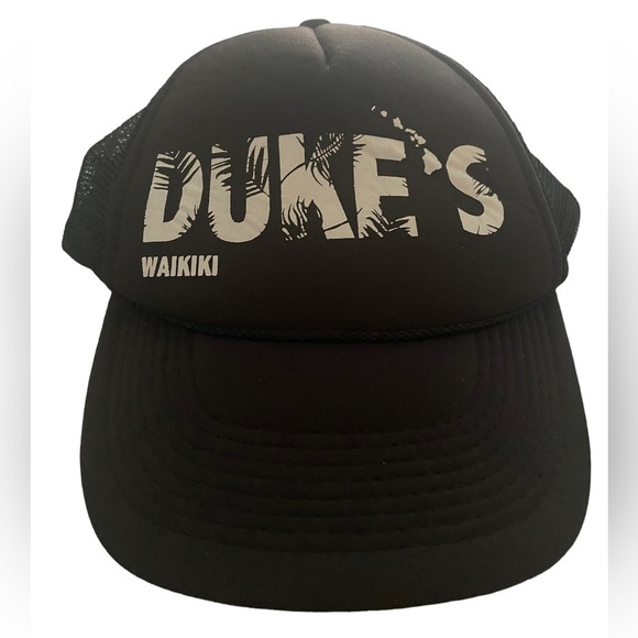 DUKE’S WAIKIKI Black & White Hawaiian Trucker Hat Adjustable Snapback - Picture 1 of 6